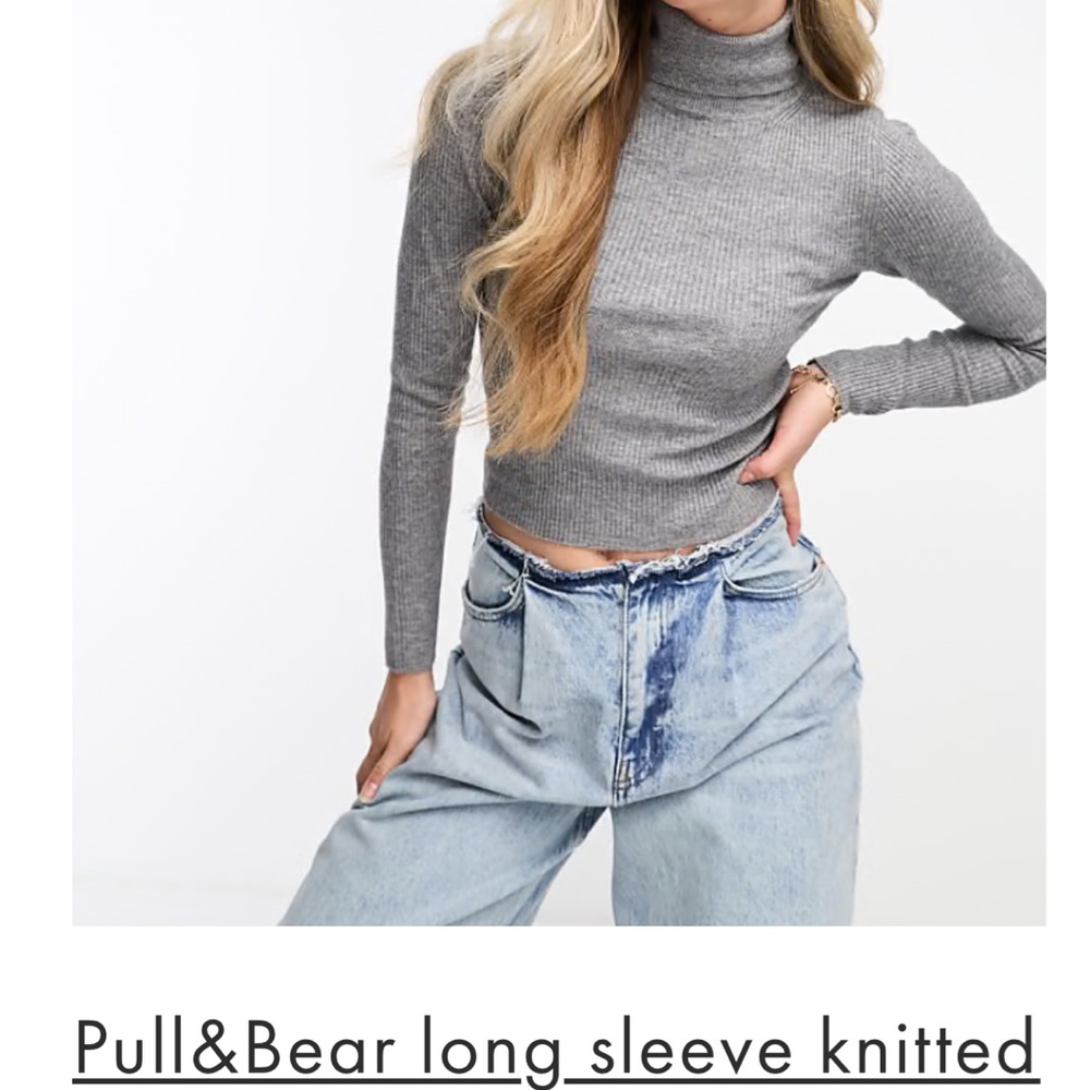Pull&Bear Women's Ribbed Gray Turtleneck Sweater
